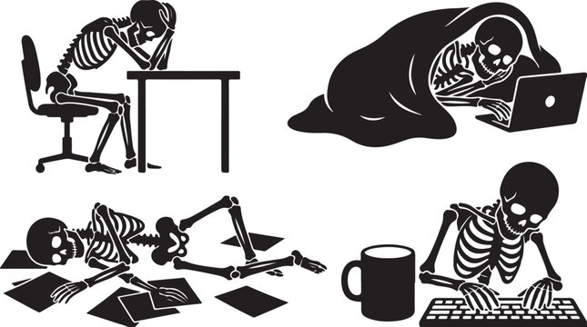 Office Burnout Skeleton Bundle, Tired Worker Collection