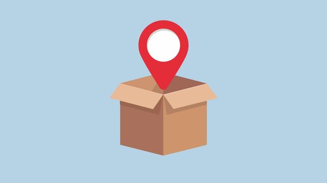 Open cardboard box with a pin inside, mapping and tracking packages 2d animation with alpha matte