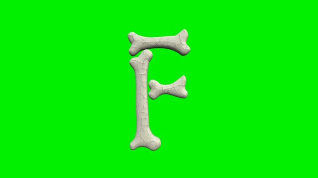  3d cracked bone alphabet letters animation on green screen background