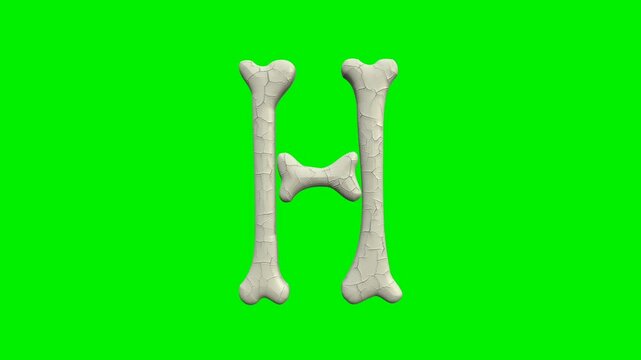  3d cracked bone alphabet letters animation on green screen background