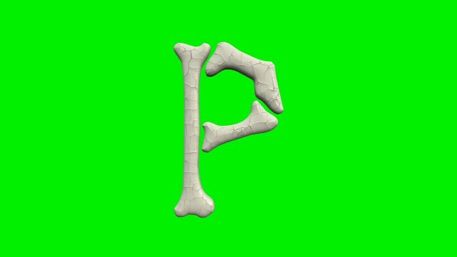 3d cracked bone alphabet letters animation on green screen background