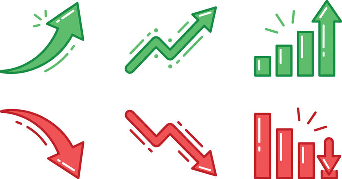 Trend Icon Illustration Featuring Growth and Decline Scenes in Vector Artwork