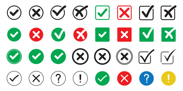 Creative vector illustration of green tick, red cross isolated on transparent background. Art design with text do and dont. Right or wrong. True or false. Abstract concept graphic element 