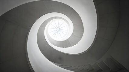 Fototapeta premium Modern White Spiral Staircase Architecture Looking Up to Skylight
