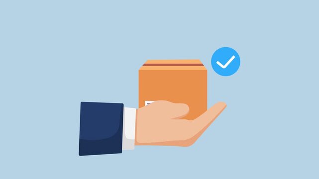 A hand presents a cardboard package with shipping icons 2d Animation with Alpha Matte