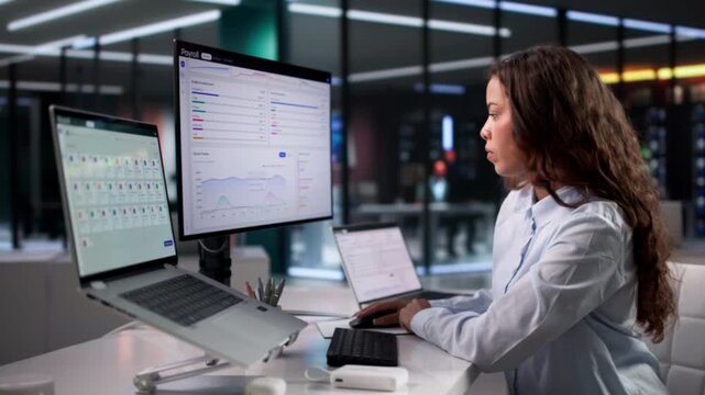 Payroll Manager Uses Software On Laptop
