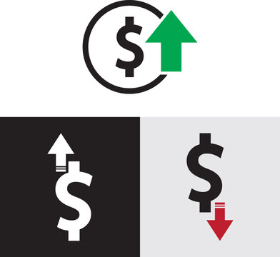 Dollar up and down icon. Price decrease and increase symbol.