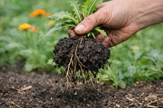A person holds a potted plant with visible dirt on the soil, ready for some TLC