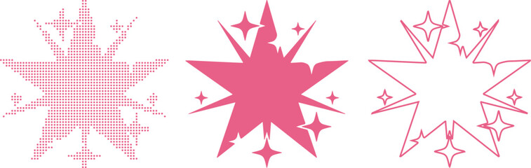 Three Pink Starbursts One Dotted One Solid One Outline With Stars explosion comic © MSTANUWARA