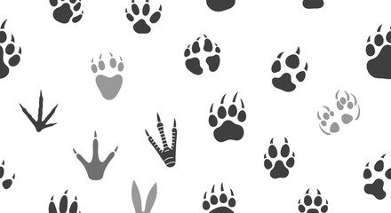 Fototapeta premium Animal Footprints Seamless Pattern, Paw Prints and Bird Tracks