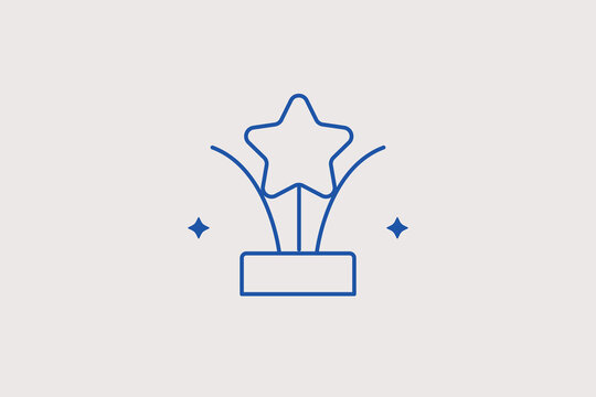 Bursting star victory trophy line icon for outstanding performance celebration banners. Vector illustration for viral content creator milestone tracking system dashboards.