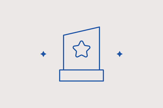 Sharp star award plaque line icon for Hollywood celebrity walkthrough museum maps. Vector illustration for musical hall of fame festival nomination mobile applications.