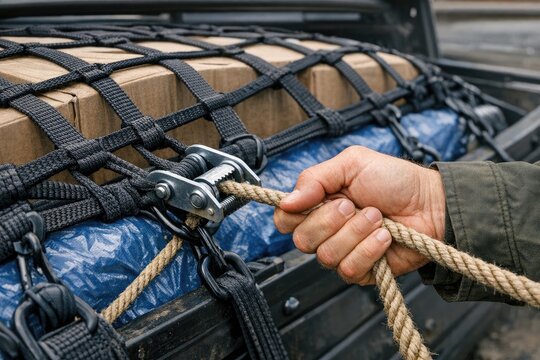 A person pulling a rope in a truck, suitable for construction or work-related themes