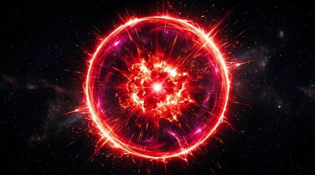Cosmic red energy explosion with shockwave in deep space abstract background