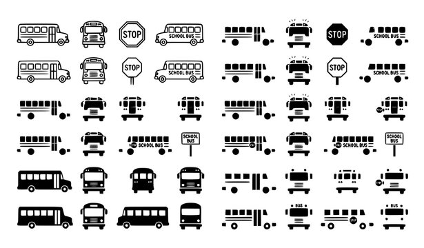 School bus icon multi style vector illustration set isolated on white background