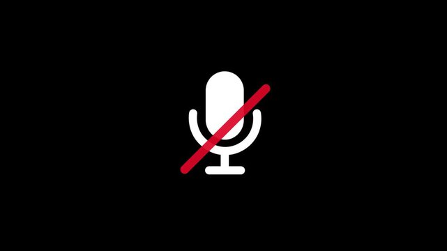 Animated microphone and mute icon with a white microphone switching to mute with a red slash. Symbolizes enabling and disabling audio input for apps, websites, and digital interfaces. Perfect for UI a