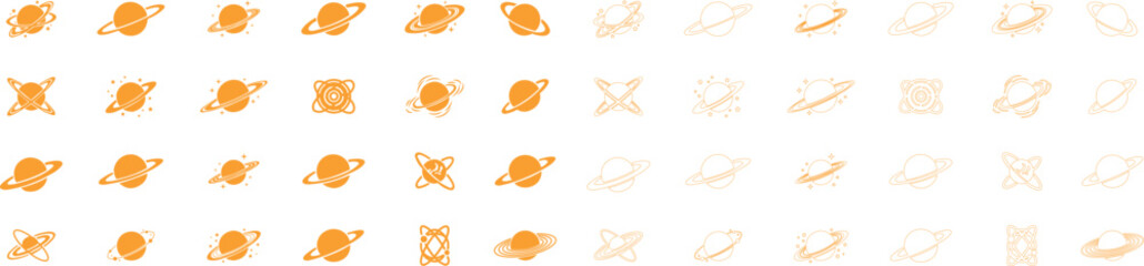 Saturn planet, ringed world and galaxy icon set collection group in flat and line style vector, space, cosmic, astronomy, orbit, universe symbols bundle © AbdulJabbar