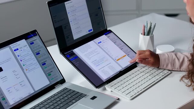 Young Hispanic Woman Working On Document Management System For Office