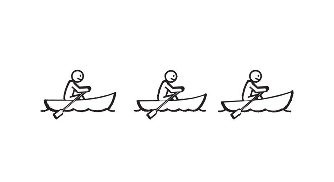 Illustration of progressive rowing boat techniques stages.