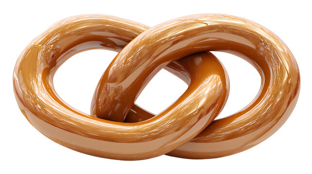 Glossy golden brown 3d inflated pretzel shape on white background perfect for food illustration