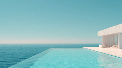 Fototapeta premium Minimalist White House With Infinity Pool View