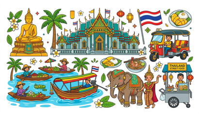 Obraz premium ​Thailand travel landmarks and traditional culture vector illustration concept