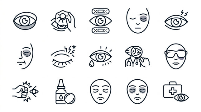 Collection of eye-related medical icons and illustrations.