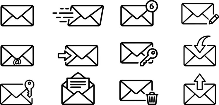Set of thin line email icons, vector illustration