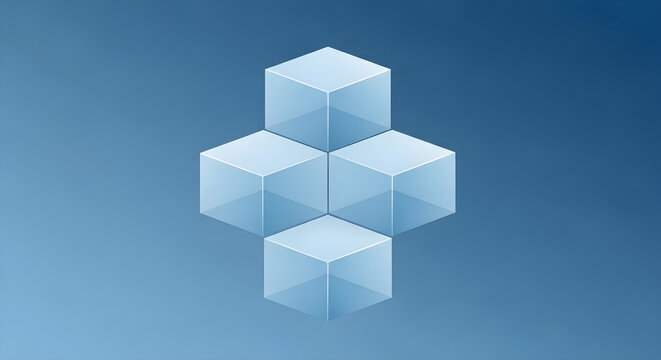 A group of five cubes is arranged in a pyramid shape on a blue gradient background.
