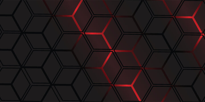 Dark hexagonal grid background with glowing red RGB lines  futuristic gaming aesthetic  black metallic texture  Technology presentation background  Gaming setup wallpaper, Vol 3