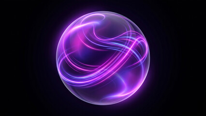 Naklejka premium Luminous Orb of Energy: A mesmerizing sphere of light, pulsing with vibrant purple and pink energy, swirls and dances in the darkness, hinting at cosmic power or advanced technology.