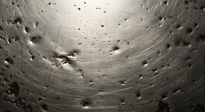 Scratched and pitted circular brushed metal texture background