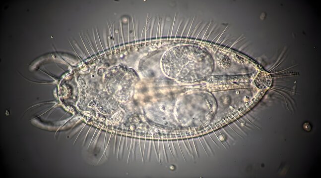 Microscopic view of a ciliate protozoan organism.