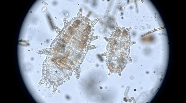 Microscopic view of Sarcoptes scabiei mites.