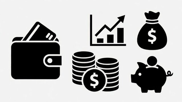 Wallet and money icons indicating financial growth on white
