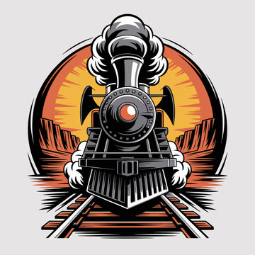 Vintage Locomotive Steam Train Engine Front.