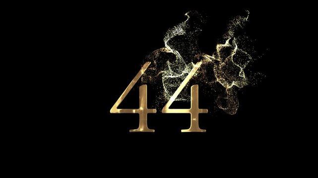 Golden number 44 from particles, numbering, forty four, golden numbers, alpha channel, numerology, beautiful golden numbers with particles on a transparent background