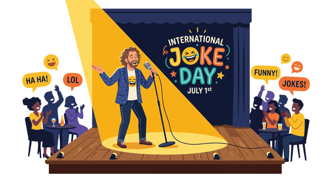 Stand-up Comedian Performs on Stage for International Joke Day