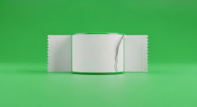 Candy mockup in green background. Blank wrapper for custom design