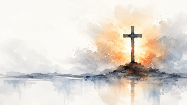Christian cross faith watercolor background hope love religion religious easter god jesus christ