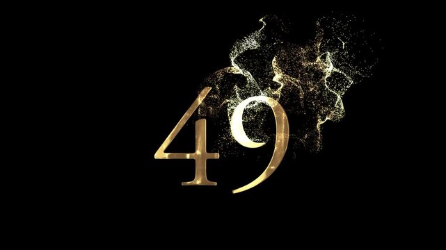 Golden number 49 from particles, numbering, forty nine, golden numbers, alpha channel, numerology, beautiful golden numbers with particles on a transparent background