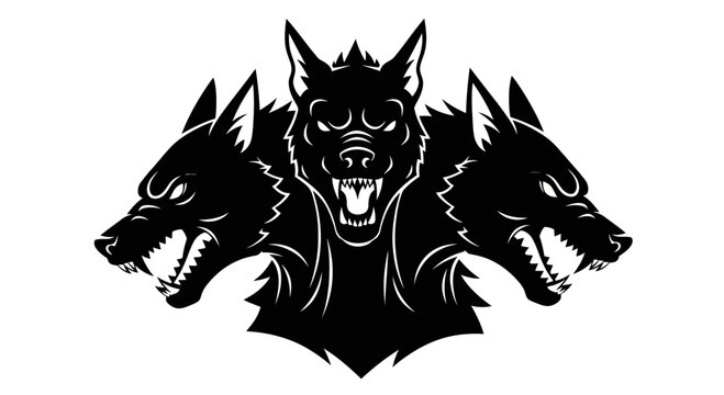Three-headed Dog Silhouette, Cerberus Mythological Creature