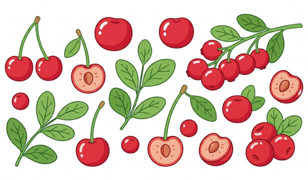 Fresh cherry illustration collection with cute cartoon fruit vector elements