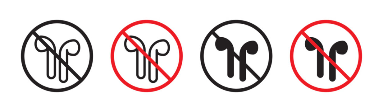 No earbuds allowed sign in flat style. Basic vector symbol illustration