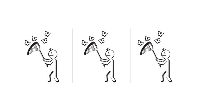 Cartoon Stick Figure Reaping With Scythe And Hearts.