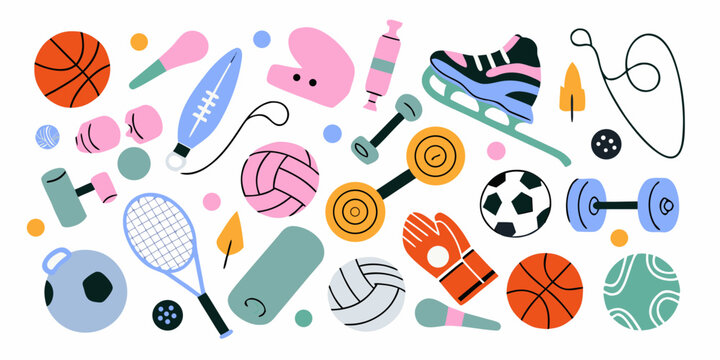 sports equipment illustration colorful flat vector design