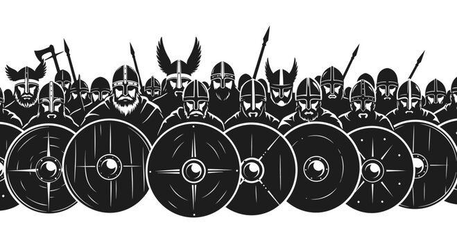 Viking Warriors Shield Wall Formation Illustration