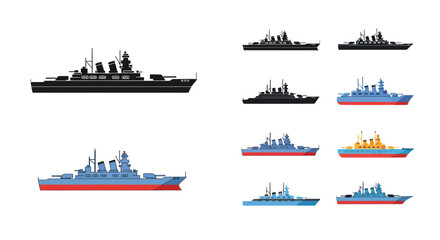 Set of Warships, Battleships, and Cruisers - Naval Fleet Illustration © rahma