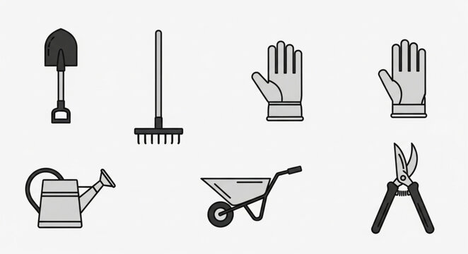 Collection of Garden Tools and Equipment Icons.