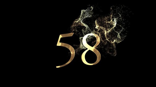 Golden number 58 from particles, numbering, fifty eight, golden numbers, alpha channel, numerology, beautiful golden numbers with particles on a transparent background